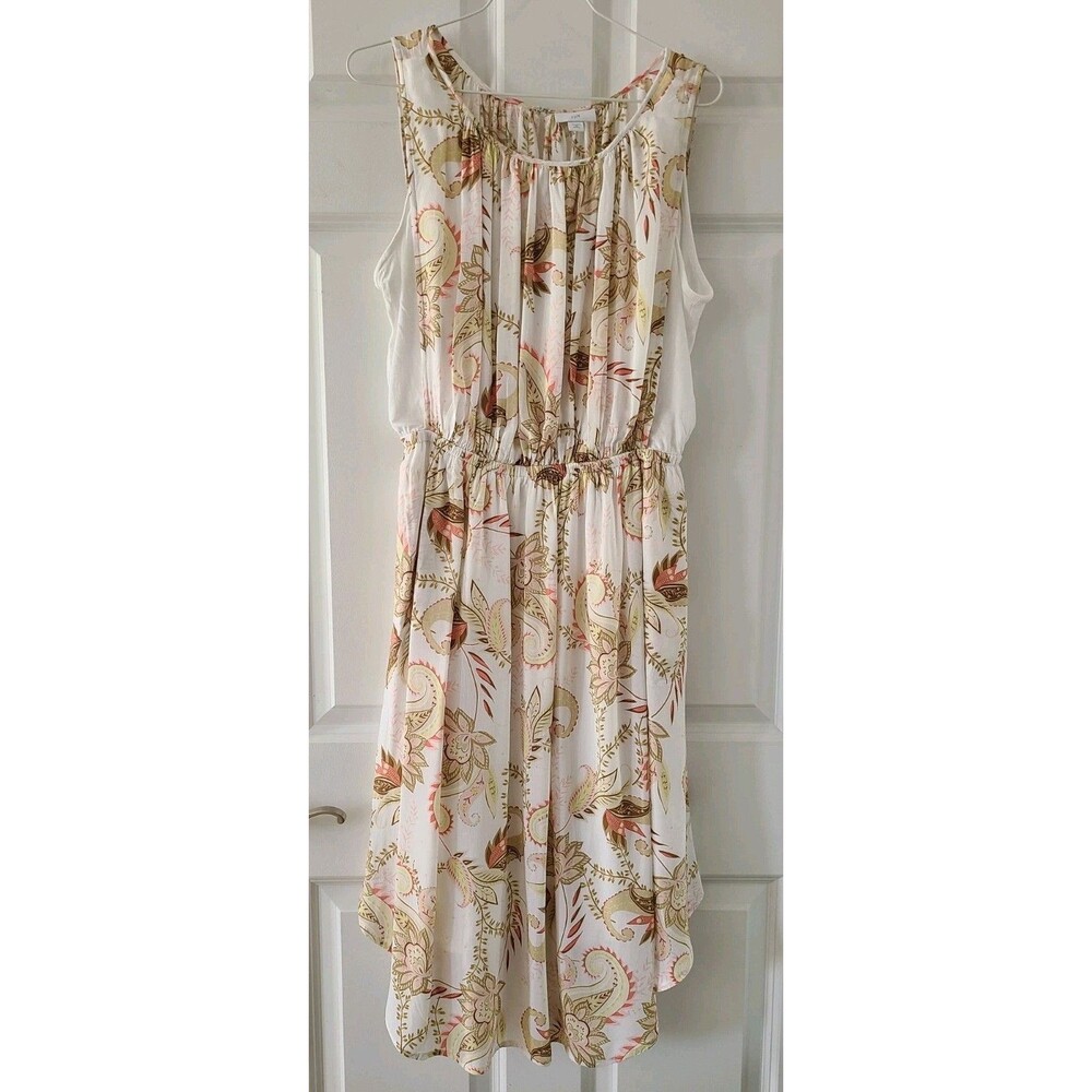 J. Jill Paisley Petite Midi Blouson Dress PXS  Sleeveless Pockets Coral White